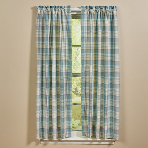 Water Blue Plaid Short Panel Curtains-Lange General Store