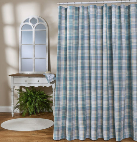 Water Blue Plaid Shower Curtain-Lange General Store