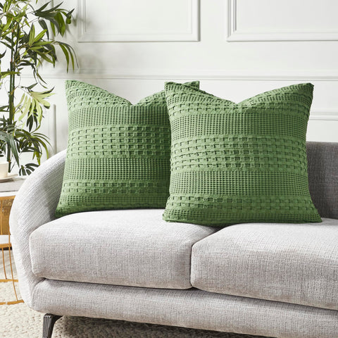 Waffle Weave Olive Green Euro Sham Set of 2-Lange General Store