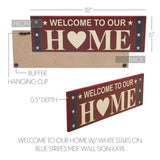 Welcome To Our Home w/White Stars On Blue Stripes Wall Sign-Lange General Store