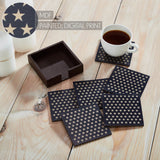 White Stars On Navy Coaster w/Container Set of 6-Lange General Store