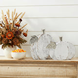 White Wash Farmhouse Wooden Pumpkin Set of 2-Lange General Store
