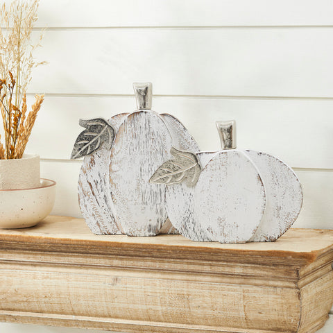 White Wash Farmhouse Wooden Pumpkin Set of 2-Lange General Store