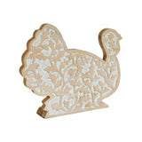 White Wash Wooden Harvest Leaf Carved Turkey-Lange General Store