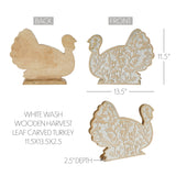White Wash Wooden Harvest Leaf Carved Turkey-Lange General Store