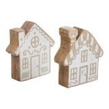 White Washed Candy Cane Lane Natural Wooden Houses Set of 2-Lange General Store