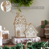 White Washed Gingerbread Drive Natural Wooden Houses Set of 2-Lange General Store