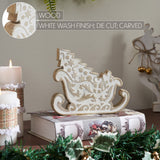 White Washed Santa on Duty Natural Wooden Sleigh-Lange General Store