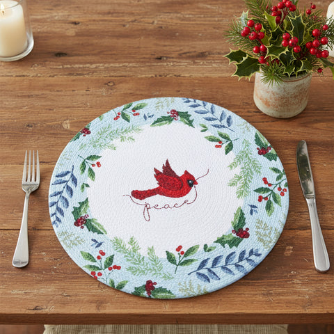 Winter Blue Cardinal Braided Placemat