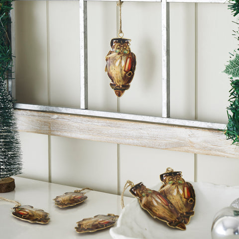 Wise Owl Metal Ornament Set of 6-Lange General Store