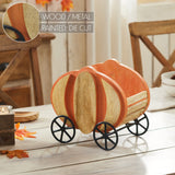 Wooden Pumpkin Carriage w/ Iron Wheels Decor-Lange General Store