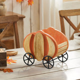 Wooden Pumpkin Carriage w/ Iron Wheels Decor-Lange General Store
