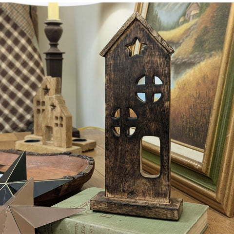 Wooden Saltbox House w/ Star Rustic Brown-Lange General Store