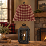 Black lantern lamp with corrected Bridgeton Wine plaid shade