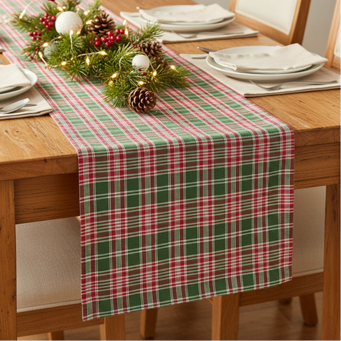 Boxwood Pine Plaid Table Runner in a Christmas tablescape