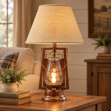 Copperton Lantern Lamp with Classic Wheat shade in a farmhouse living room