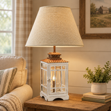 Dorset Lantern Lamp with Classic Wheat Shade in a farmhouse living room