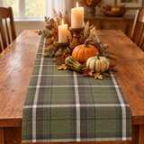 Fall tablescape with Moonbeam & Olive plaid table runner