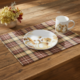 Friar Brown Plaid Placemat with Autumn Harvest plate and mug