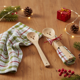 Snowman Plaid dishtowel and wooden spoon set Christmas lifestyle image