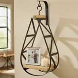 Square Wood & Iron Hanging Shelf with wedding picture and candle