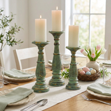 Verdi Green Candlesticks in a square Easter table setting