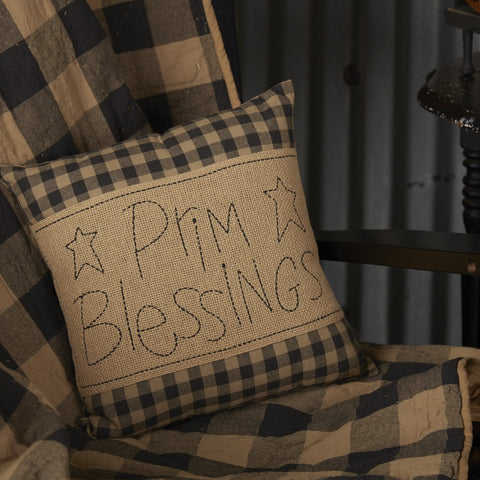 Black Check Prim Blessings Pillow-Lange General Store