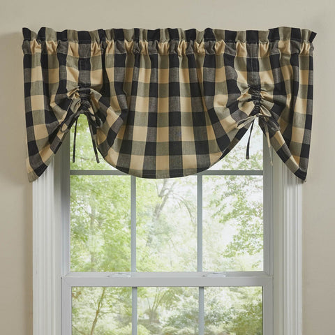 Wicklow Black and Tan Buffalo Check Farmhouse Valance-Lange General Store