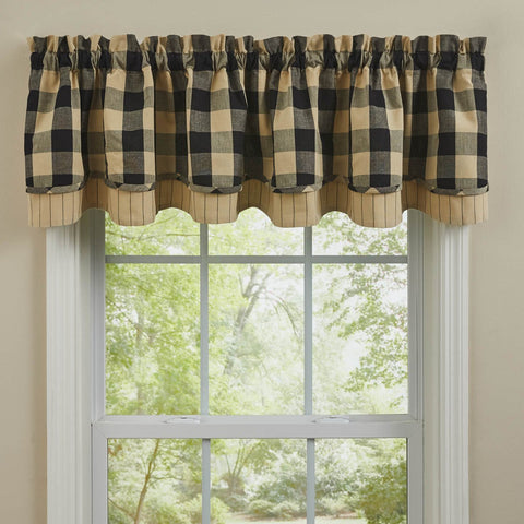 Wicklow Black and Tan Buffalo Check Layered Valance-Lange General Store