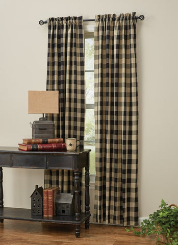 Wicklow Black and Tan Check Panel Curtains-Lange General Store