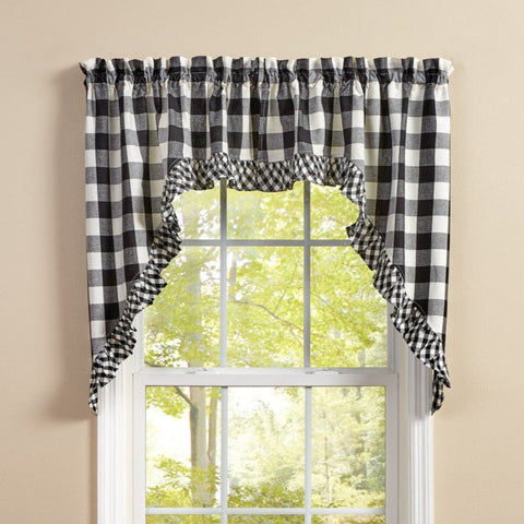 Buffalo Black and White Check Ruffled Swags-Lange General Store
