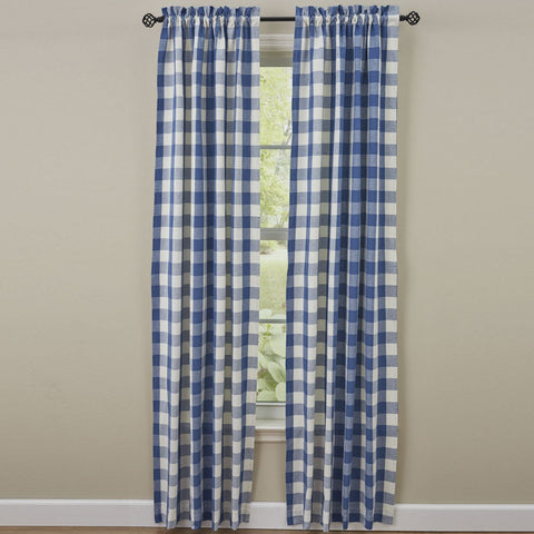 Wicklow Blue Check Panel Curtains-Lange General Store