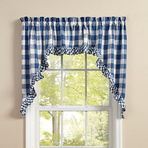 Buffalo Blue and White Check Ruffled Swags-Lange General Store