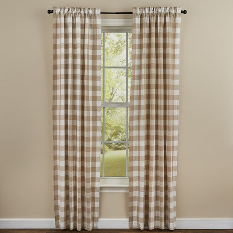 Wicklow Natural Check Panel Curtains-Lange General Store