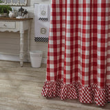 Buffalo Red and White Check Ruffled Shower Curtain-Lange General Store
