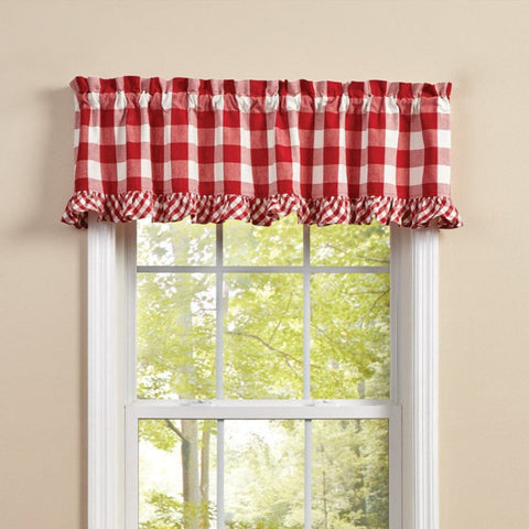 Buffalo Red and White Check Ruffled Valance-Lange General Store