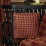 Burgundy Check Fabric Pillow-Lange General Store