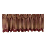 Burgundy Check Layered Lined Valance-Lange General Store