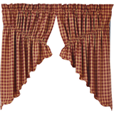 Burgundy Check Prairie Swag Curtains-Lange General Store