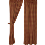 Burgundy Check Scalloped Panel Curtains-Lange General Store