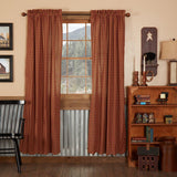 Burgundy Check Scalloped Panel Curtains-Lange General Store