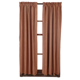 Burgundy Check Scalloped Short Panel Curtains-Lange General Store