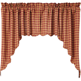 Burgundy Check Swag Curtains-Lange General Store