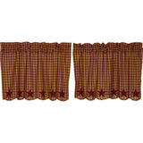 Burgundy Star Tier Curtains 24"-Lange General Store