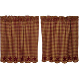 Burgundy Star Tier Curtains 36"-Lange General Store