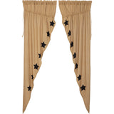 Burlap with Black Stars Long Prairie Curtains-Lange General Store