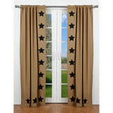 Burlap with Black Stars Panel Curtains-Lange General Store