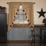 Burlap with Black Stars Prairie Curtains-Lange General Store