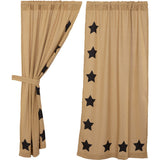 Burlap with Black Stars Short Panel Curtains-Lange General Store