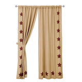 Burlap with Burgundy Stars Panel Curtains-Lange General Store